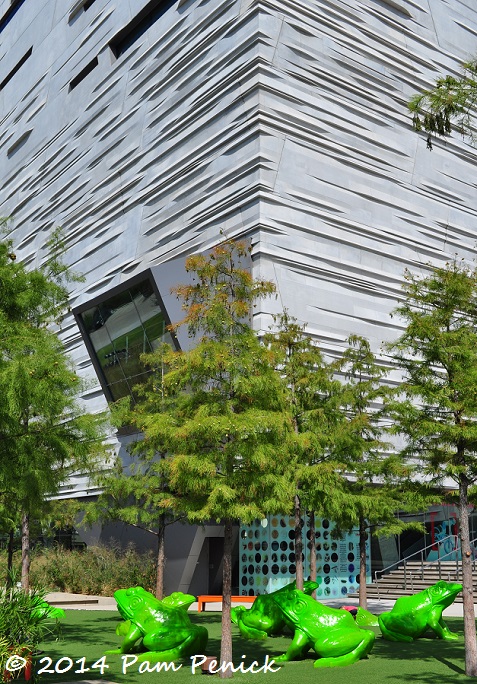 Perot Museum of Nature and Science plaza, frogs, and rooftop garden